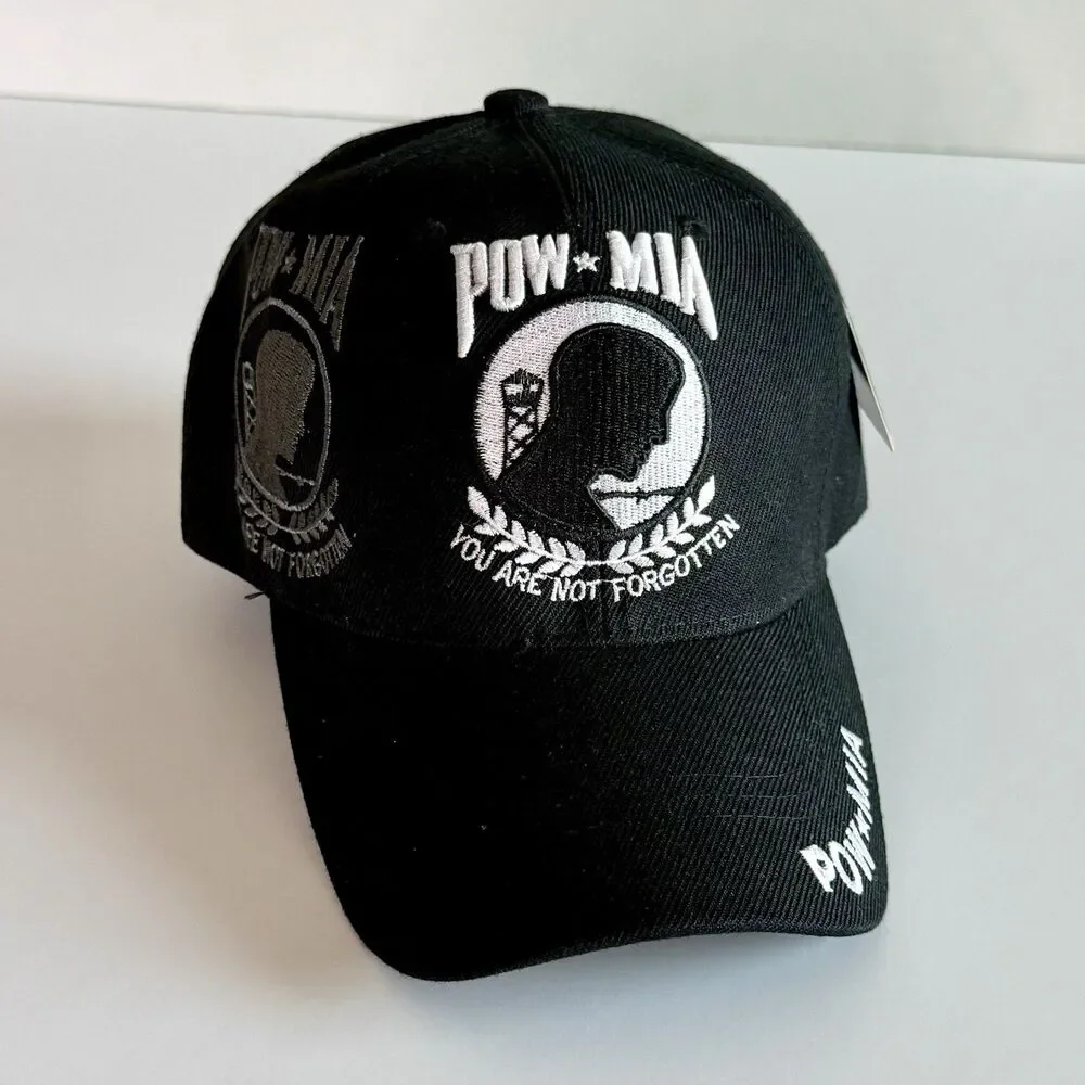 US Warriors POW-MIA You Are Not Forgotten Embroidered Shadow Black Cap NEW w/Tag